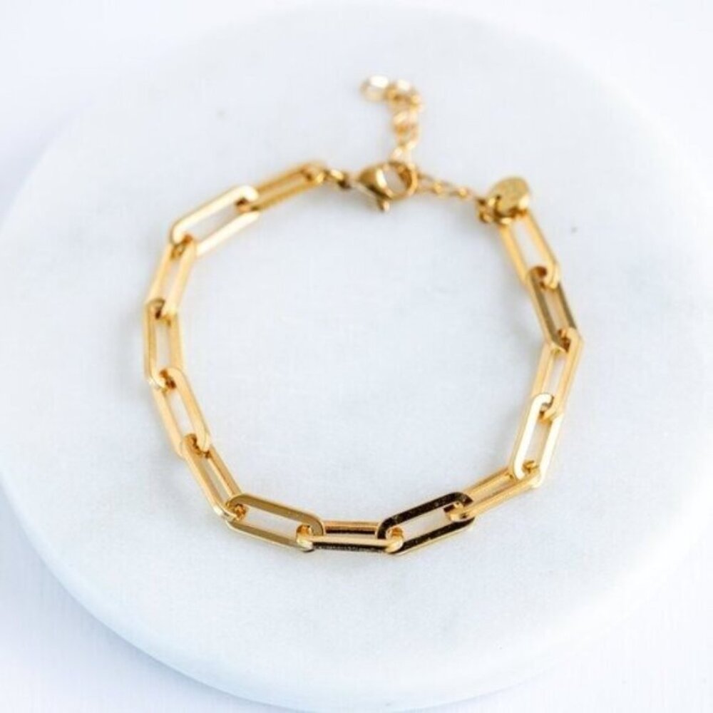 Waterproof Chunky Gold Paperclip Chain Bracelet Link Chain Bracelet Non-tarnish